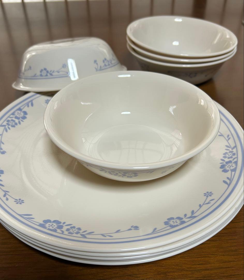 CORELLE 青い花柄大皿 とボウル各５枚セット