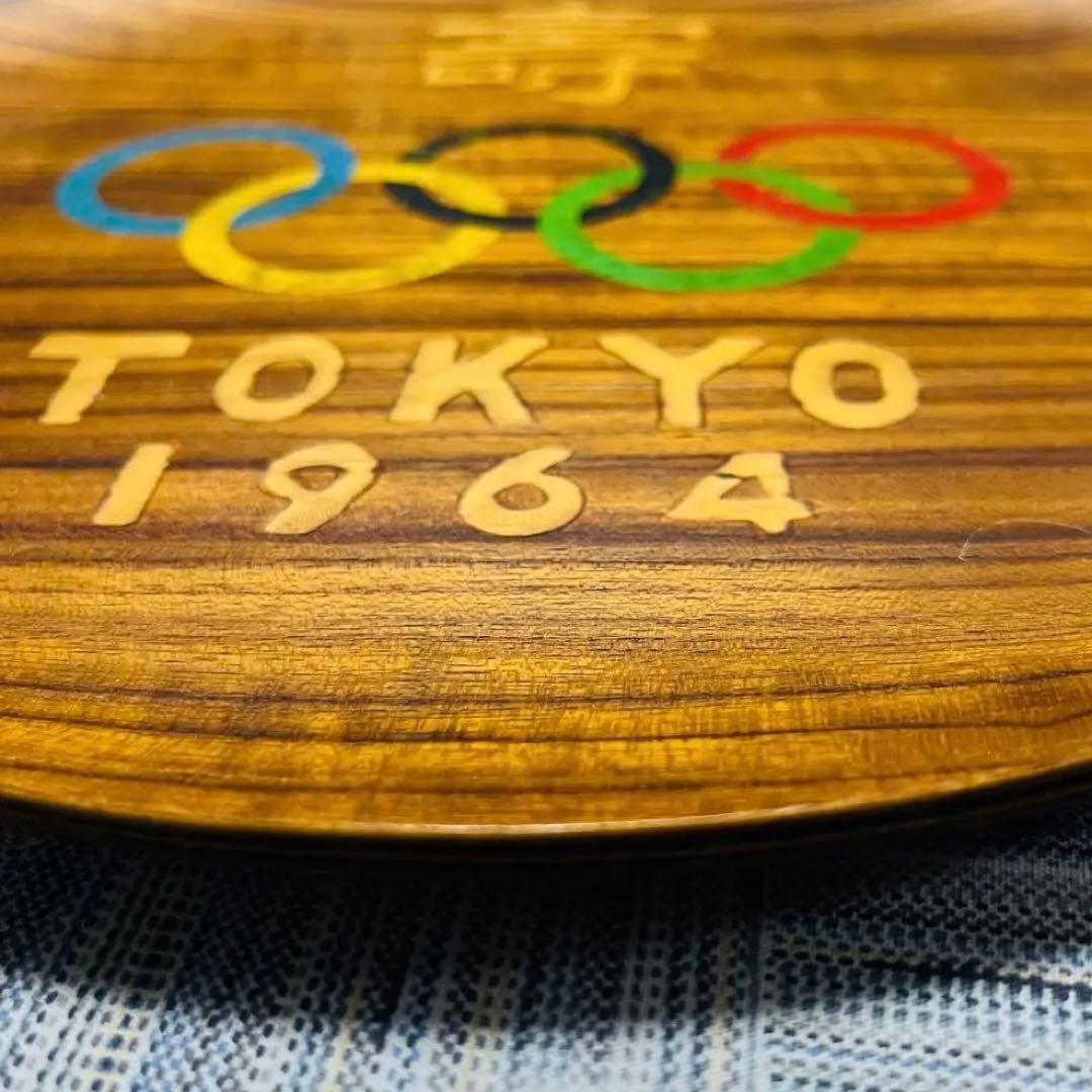 レア！ 1964年 東京オリンピック 木皿 お盆 木製トレー 丸 カフェトレー
