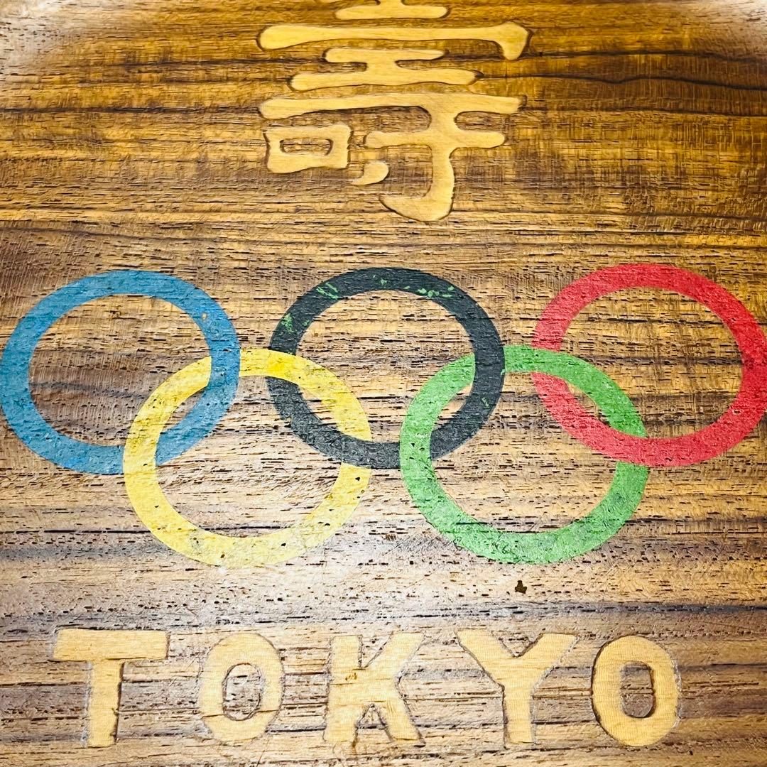 レア！ 1964年 東京オリンピック 木皿 お盆 木製トレー 丸 カフェトレー