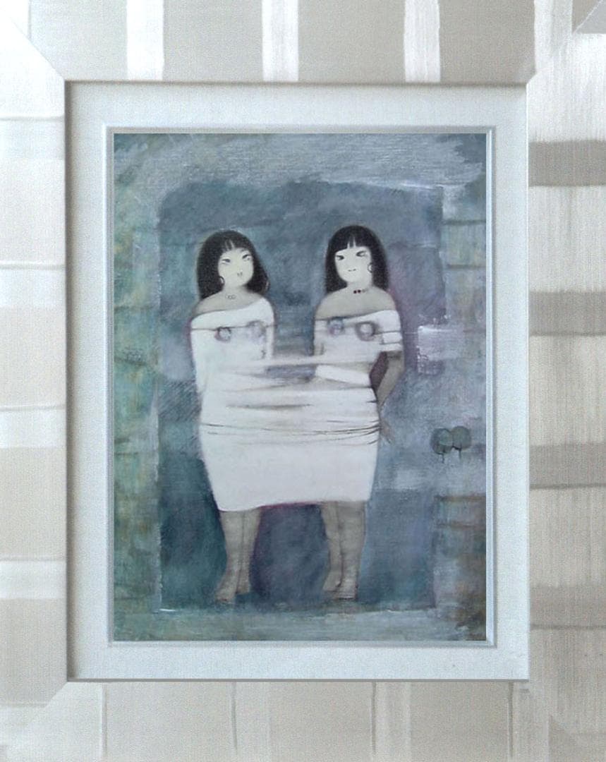 油絵 菅家令子 絵 絵画 インテリア 額付(白) F6-102023 人物女性像