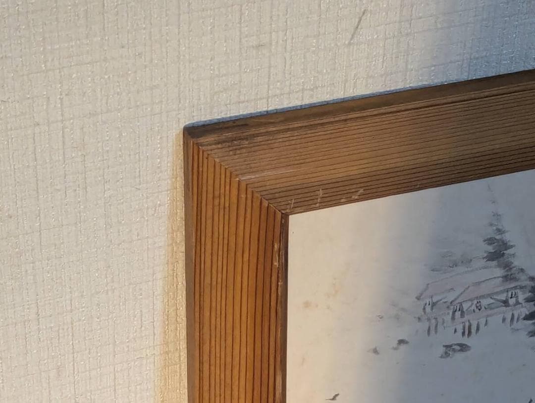 【真作】絵画　日本画（色紙）　梅花山水図　書画作品　W153