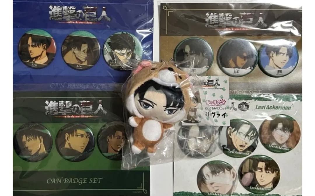 進撃の巨人 リヴァイ　缶バッジ　あにまるっこ　ぬいぐるみマスコット　まとめ売り