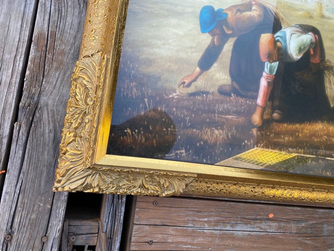 油絵名画ジャン＝フランソワ・ミレー 「落穂拾い」複製画 高級感あるフレーム入り♪