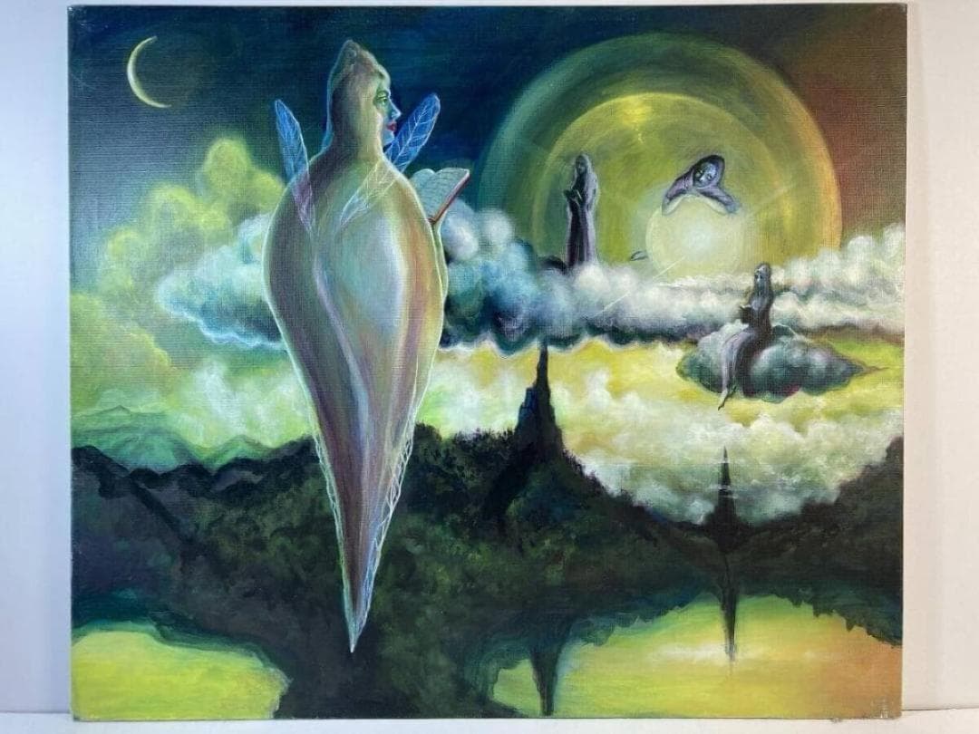 不思議の国 幻想的な油彩画 幻想的な風景をの油彩作品で、色彩豊かで独特な雰囲気
