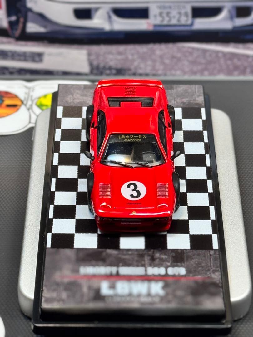 LBWK 308 GTB ミニカー 赤色 灰色2台セット レース仕様 おまけ付き