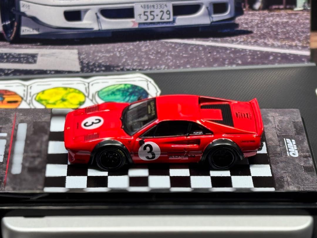 LBWK 308 GTB ミニカー 赤色 灰色2台セット レース仕様 おまけ付き