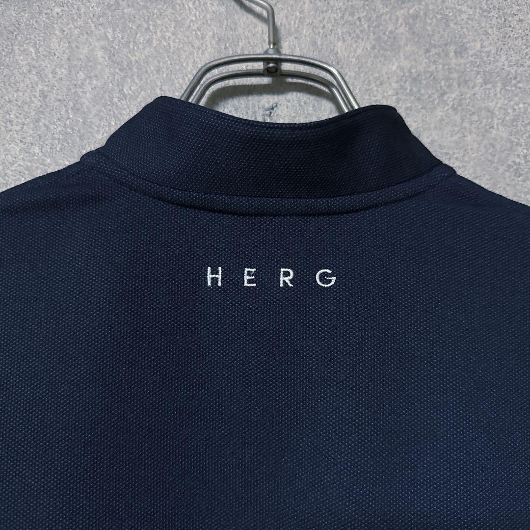 HERG 1 エルグワン スタンドカラー ロゴ 半袖 ポロシャツ ネイビー M