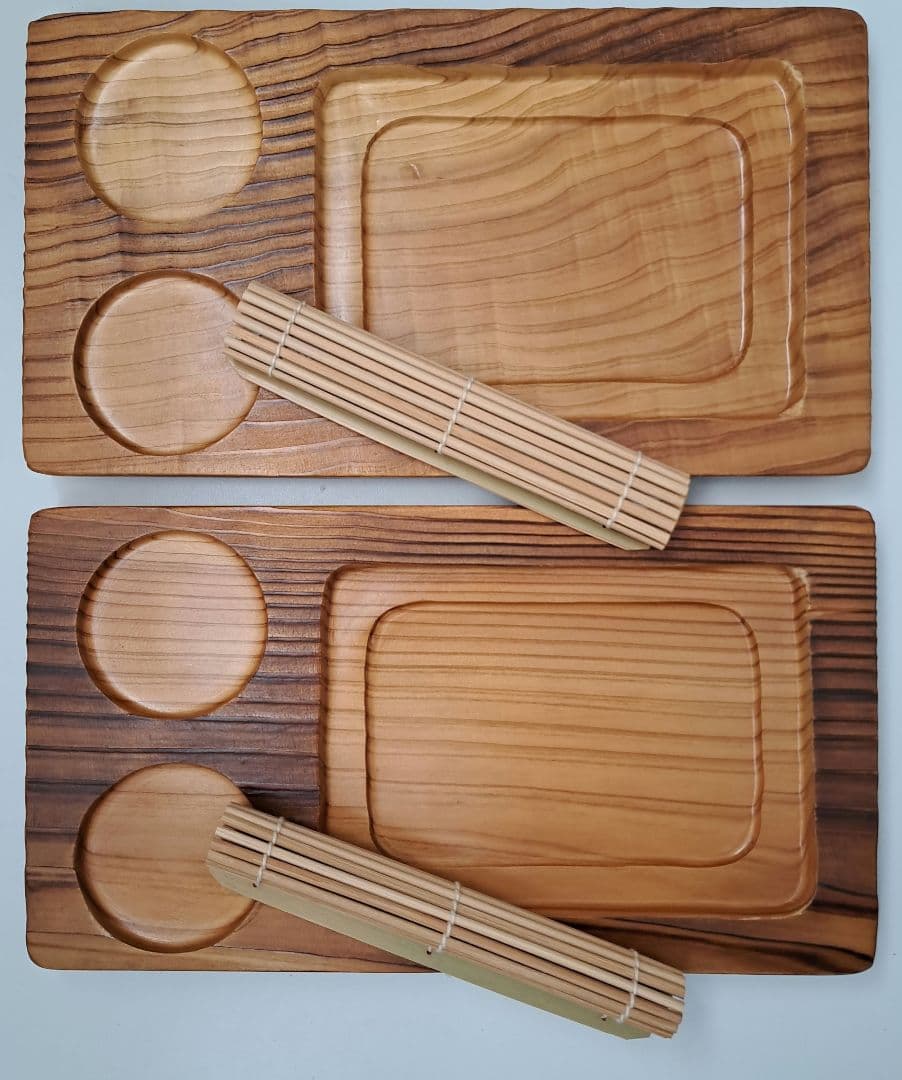 【未使用】 ヤマコー 焼杉 薬味付ざる 2客セット 蕎麦　うどん 木製プレート