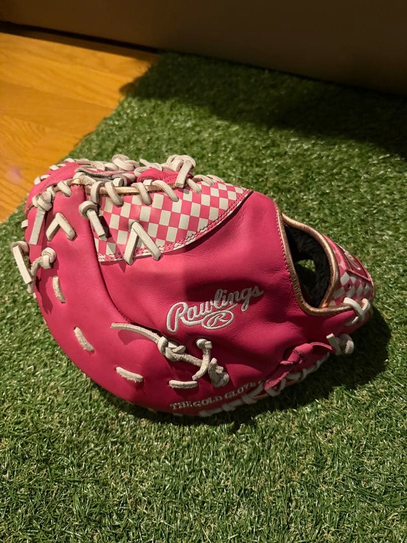 【美品】Rawlings 軟式グローブ ピンク チェッカー　ファーストミット