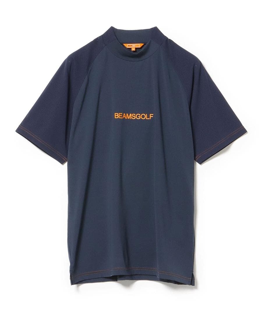 BEAMS GOLFビームスゴルフ ラグラン切り替えモックネックシャツNAVY