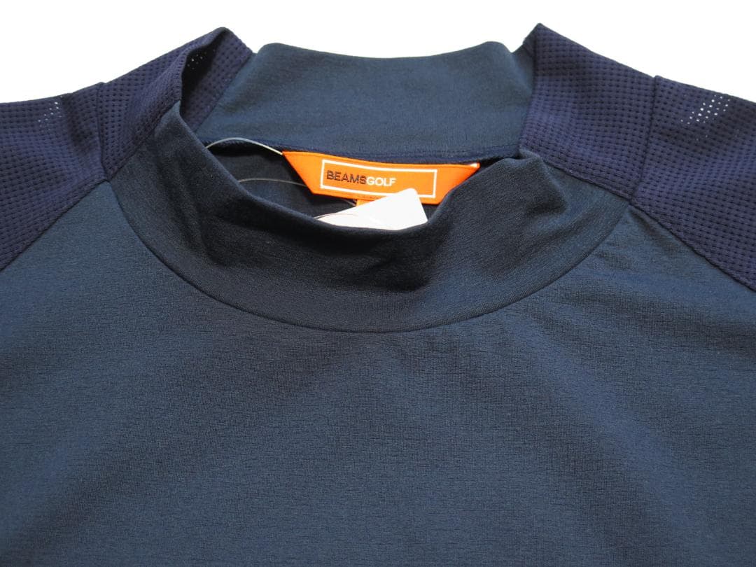 BEAMS GOLFビームスゴルフ ラグラン切り替えモックネックシャツNAVY