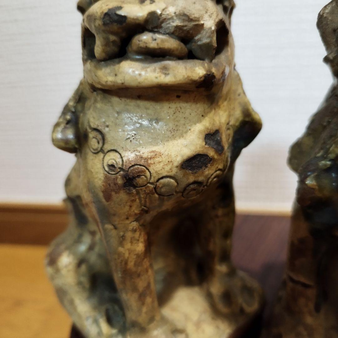 瀬戸のこま犬　陶器製狛犬　一対　江戸期　加藤春岱の作　傷ありますが珍品？！