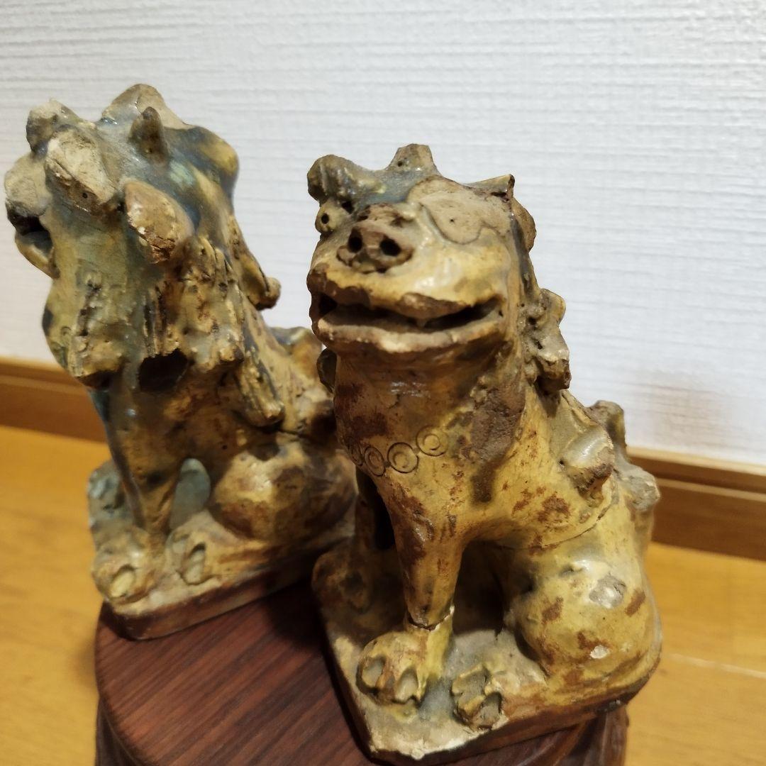 瀬戸のこま犬　陶器製狛犬　一対　江戸期　加藤春岱の作　傷ありますが珍品？！