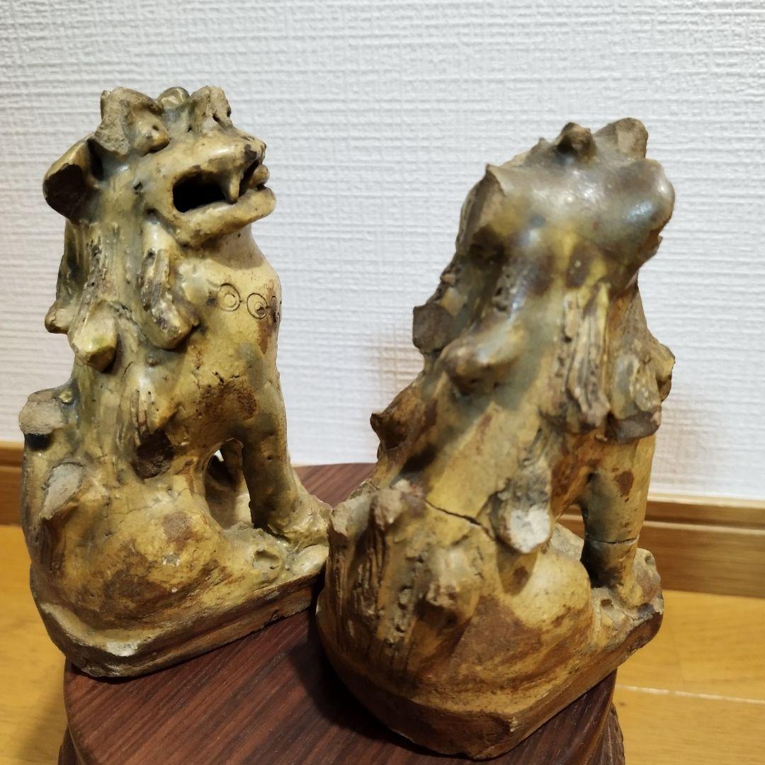 瀬戸のこま犬　陶器製狛犬　一対　江戸期　加藤春岱の作　傷ありますが珍品？！