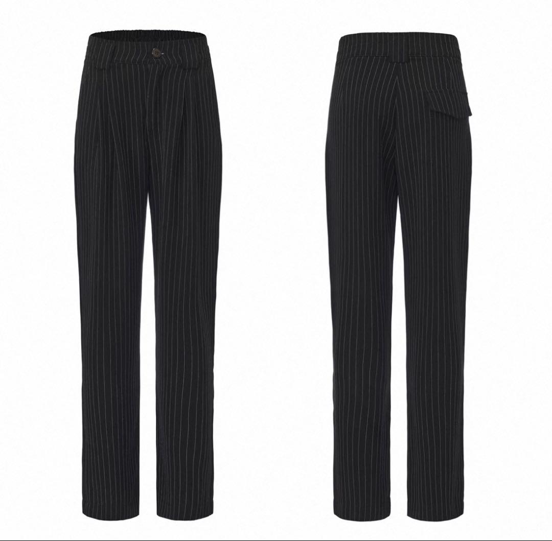 社交ダンス★新品★L★パーティー★レッスン★ウエスト伸縮★パンツ★ストライプ柄
