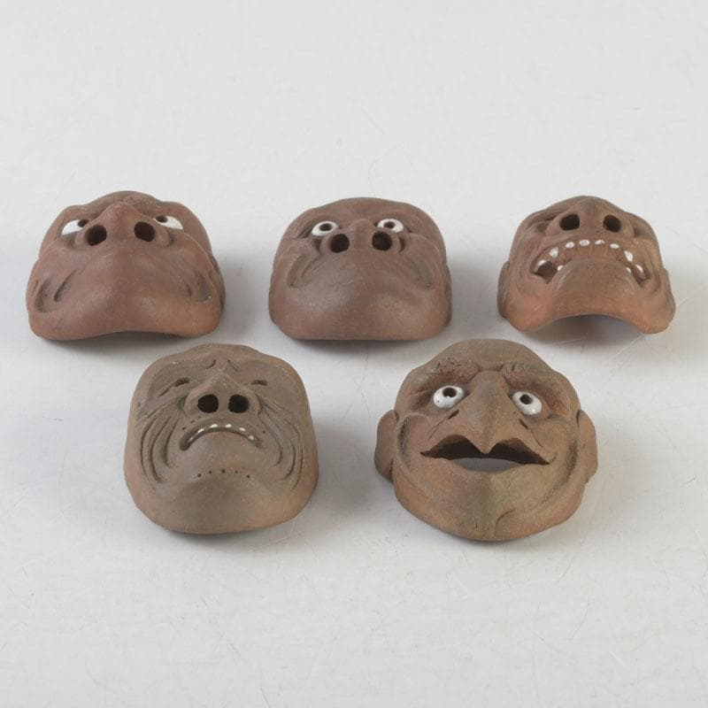 時代提げ物　石峯作　朱泥　面根付　5点まとめて　V　A25