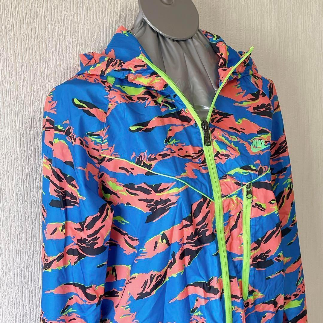 NIKE 青xオレンジ 迷彩柄 ウィンドブレーカー ポリエステル100% S