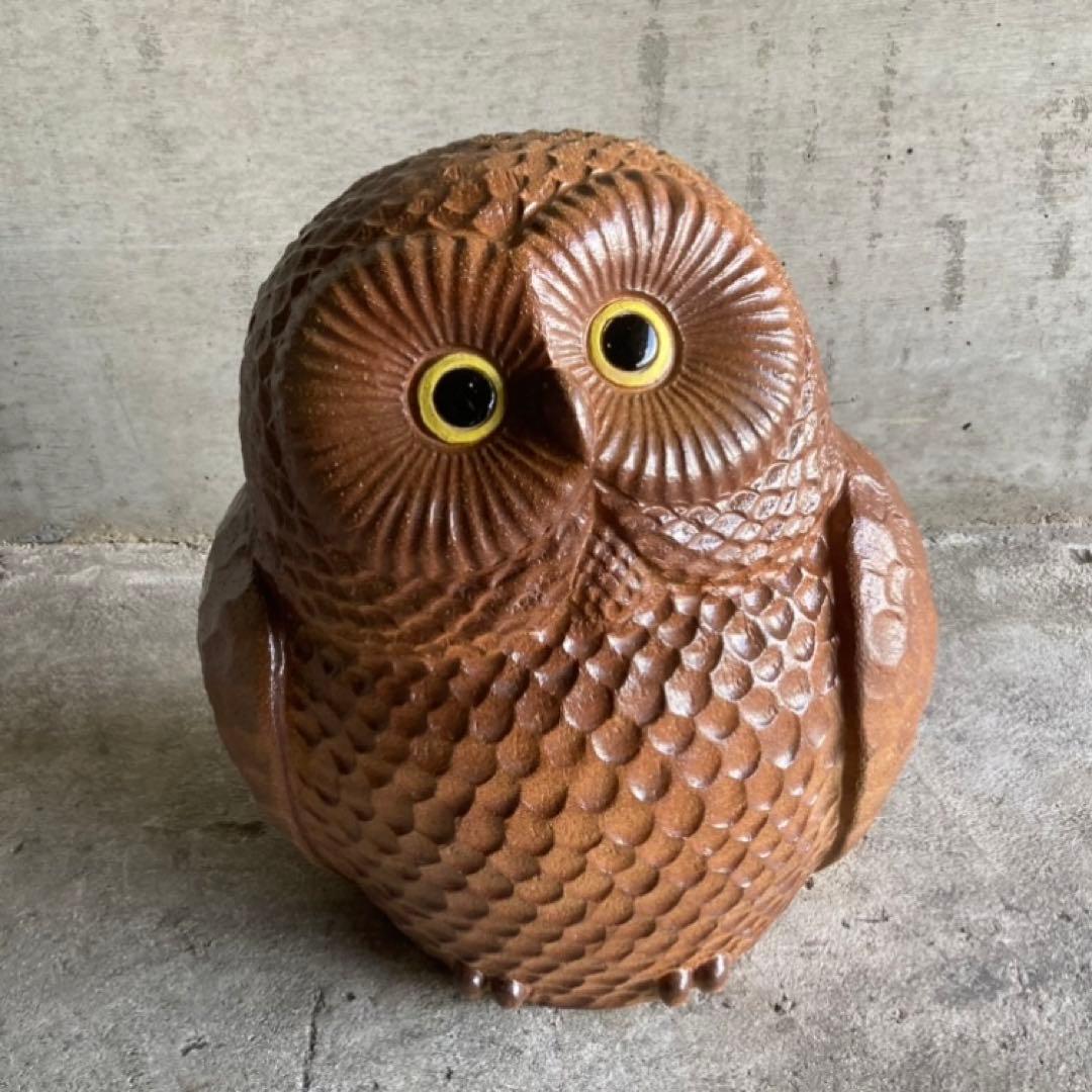 信楽焼 フクロウ 梟 鳥 陶器 大型 特大 和風 置物 インテリア レトロ