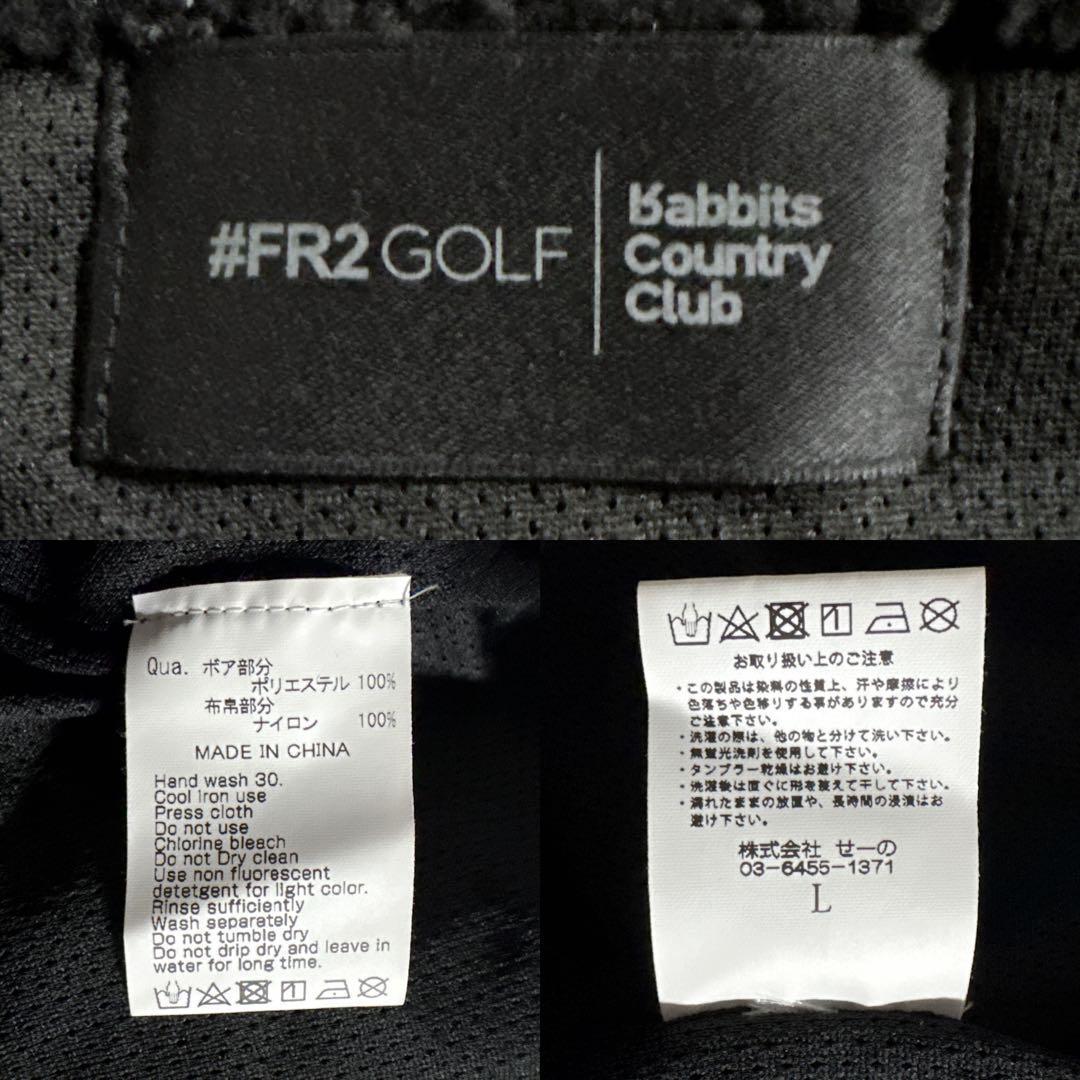 FR2 GOLF ボアフリース　刺繍ロゴ　バックプリント　切替　黒　ゴルフフェア
