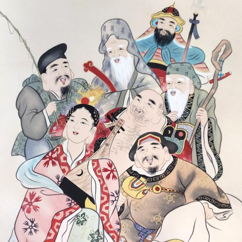 掛軸☆森 西鶴☆「七福神」良好!