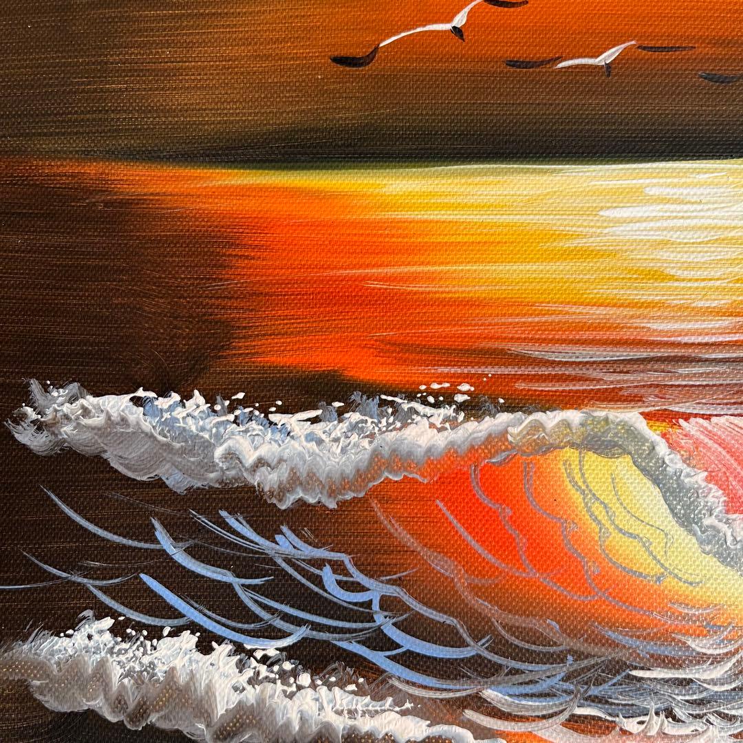 手書き油絵 荒海 額付 肉筆絵画 インテリア 油彩画