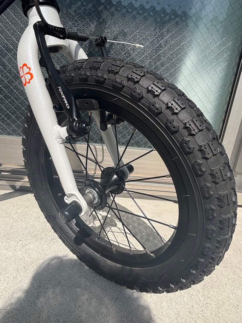 【送料込み】ヨツバサイクル14インチ ネイビー　純正スタンド+未使用補助輪付