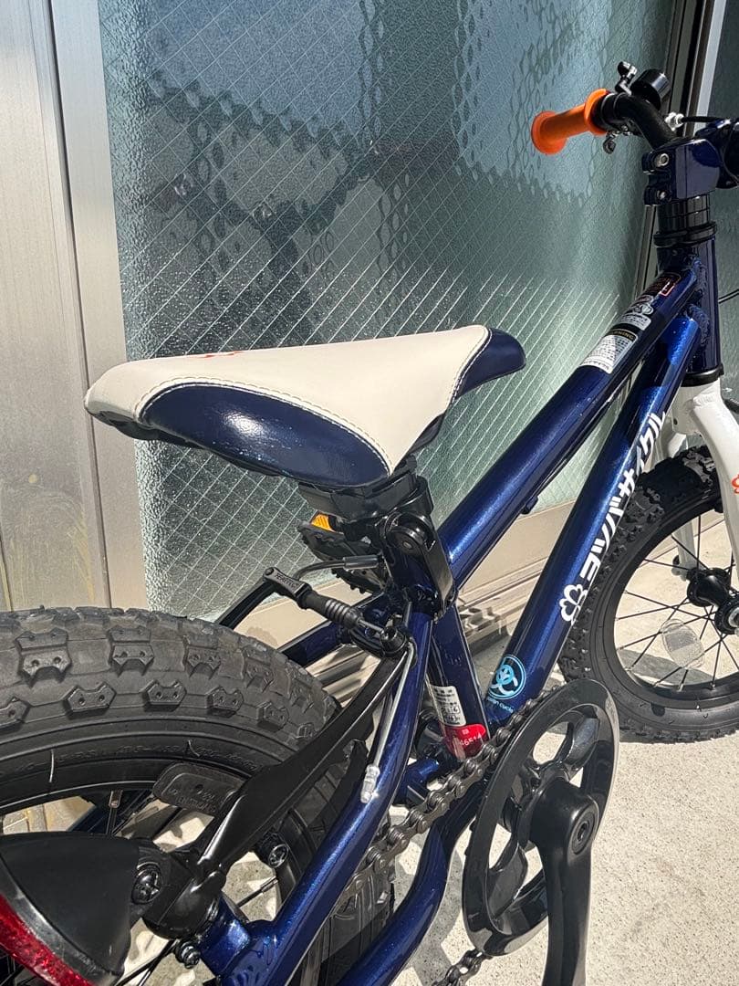 【送料込み】ヨツバサイクル14インチ ネイビー　純正スタンド+未使用補助輪付