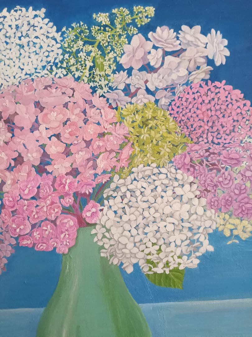 私が描いたアジサイの油絵です。