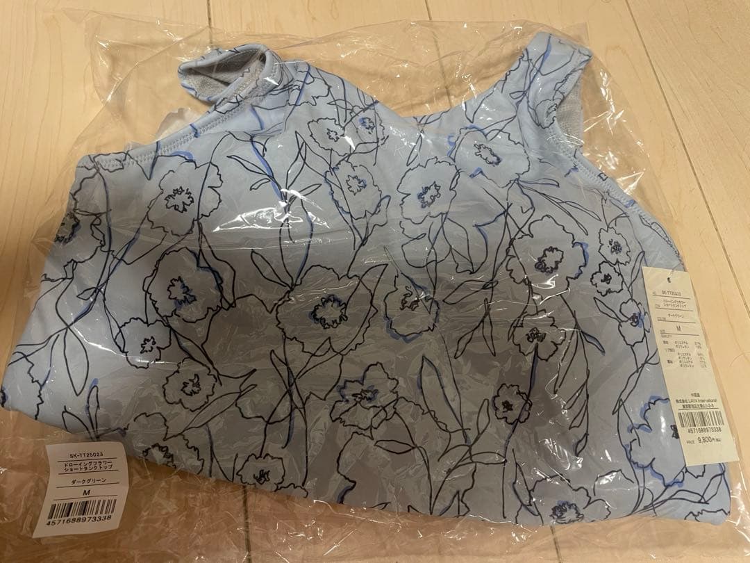 【新品】ドローイングフラワーショートタンクトップ Mサイズ ダークグリーン
