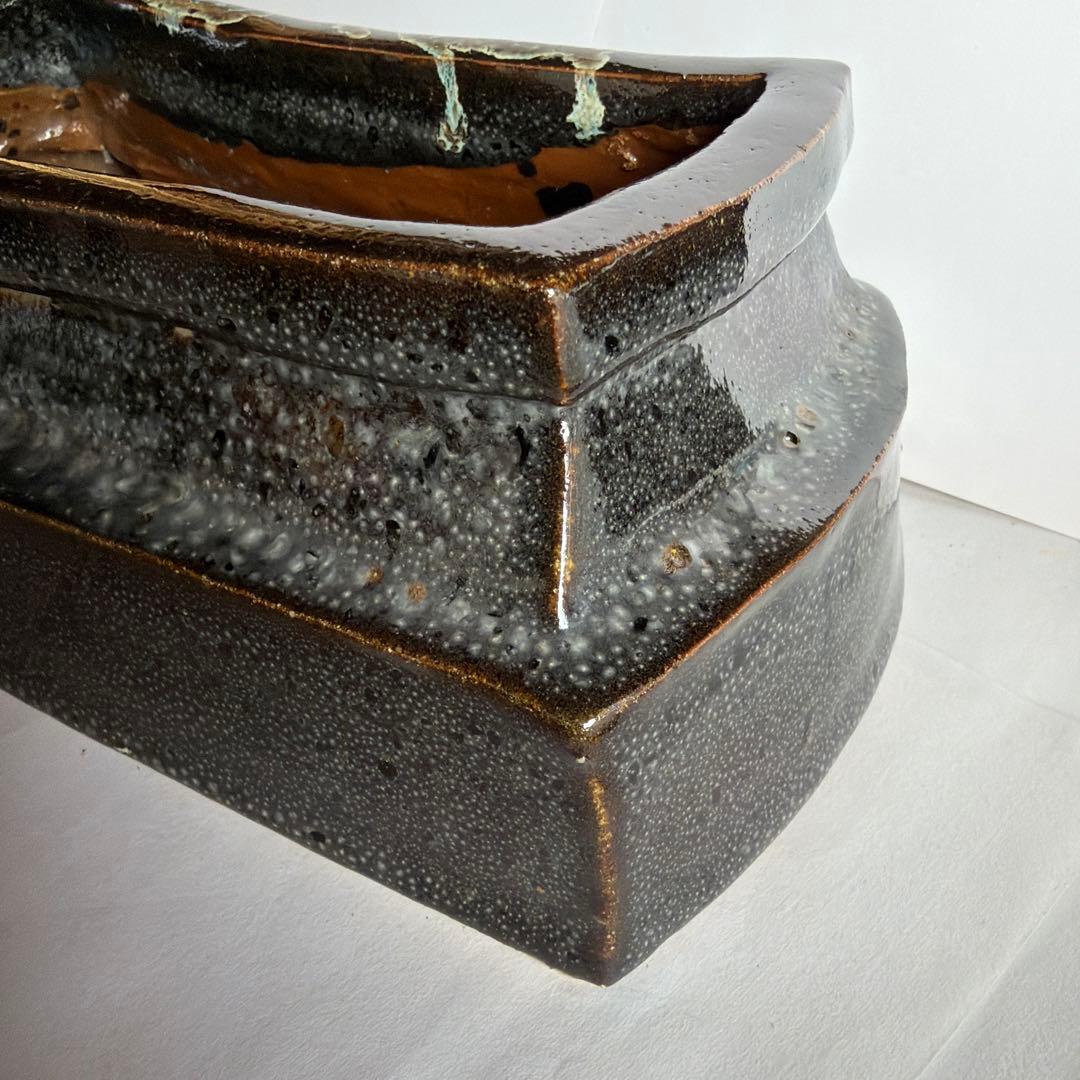 川尻浩史　益子　黒釉青流角壺
