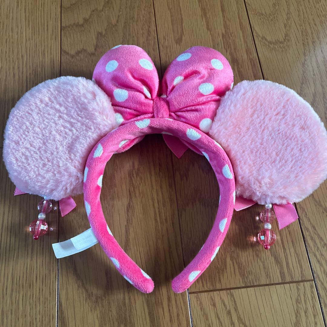 ディズニーリゾート　カチューシャ　リボン　イヤリング　ピンク水玉