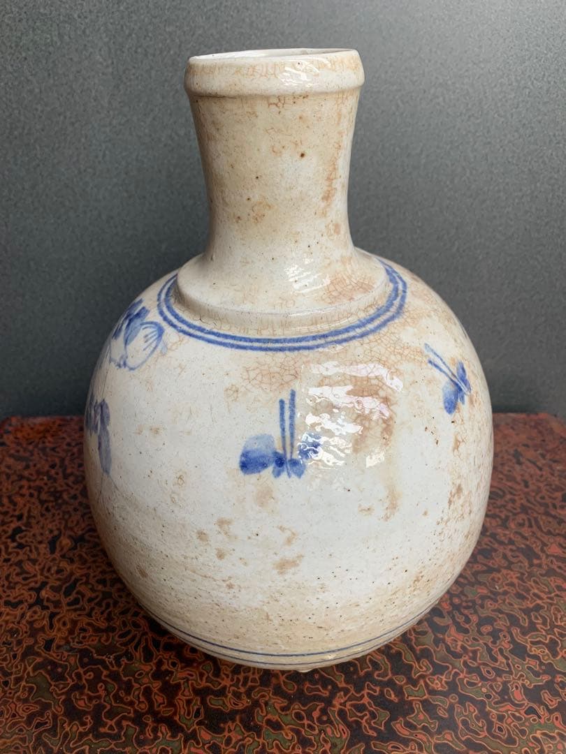 希少品　古相馬 徳利 花鳥染付　民芸壺時代物鉄釉生活雑器花器