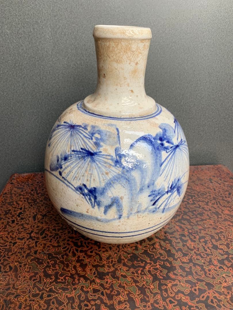 希少品　古相馬 徳利 花鳥染付　民芸壺時代物鉄釉生活雑器花器