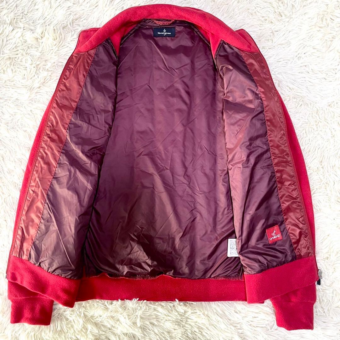【極美品】マンシングウェア ハイブリッドダウン フリース ロゴ 防風 レッド M