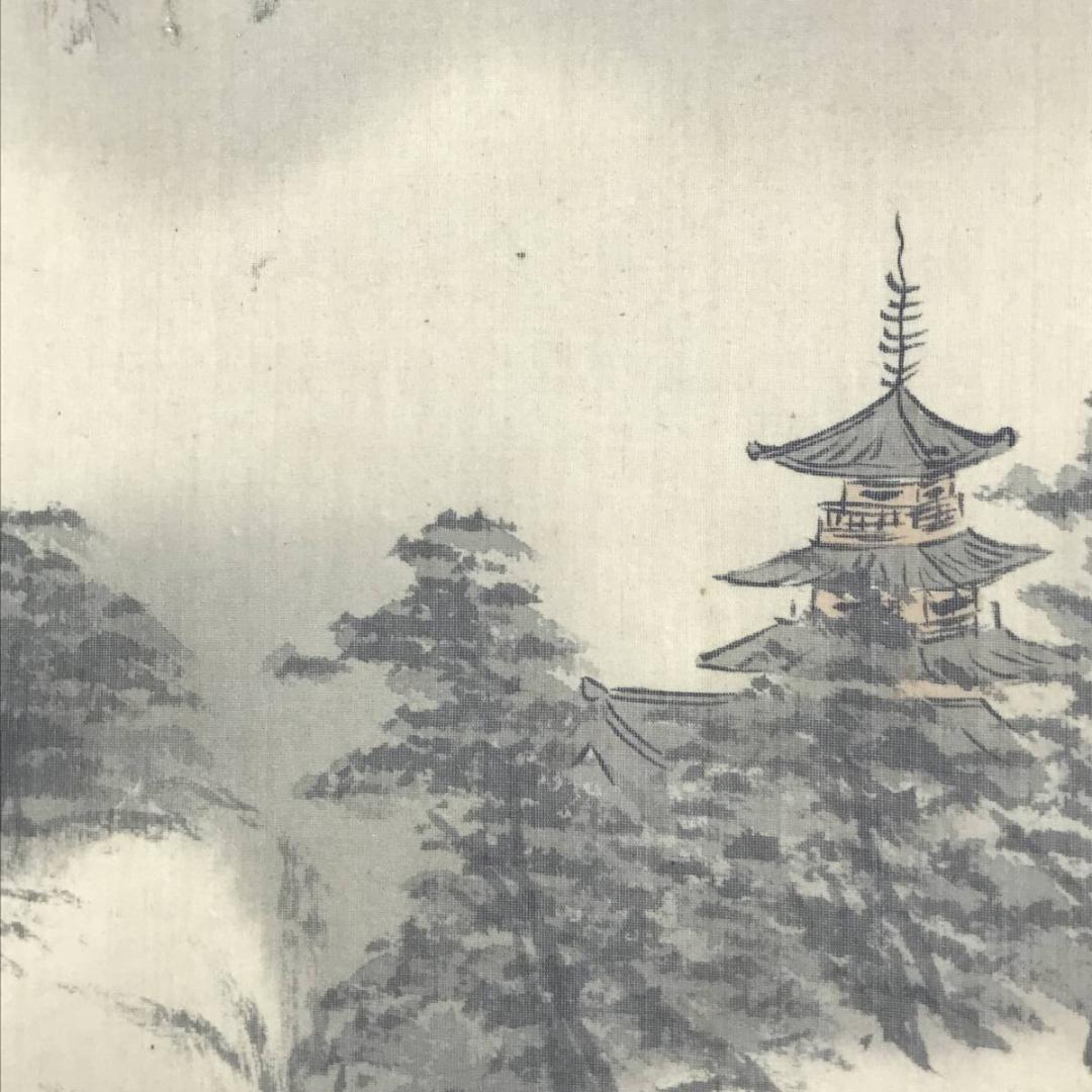 【真作】耕精/塔山水人物図/山水図/掛軸☆宝船☆AD-644