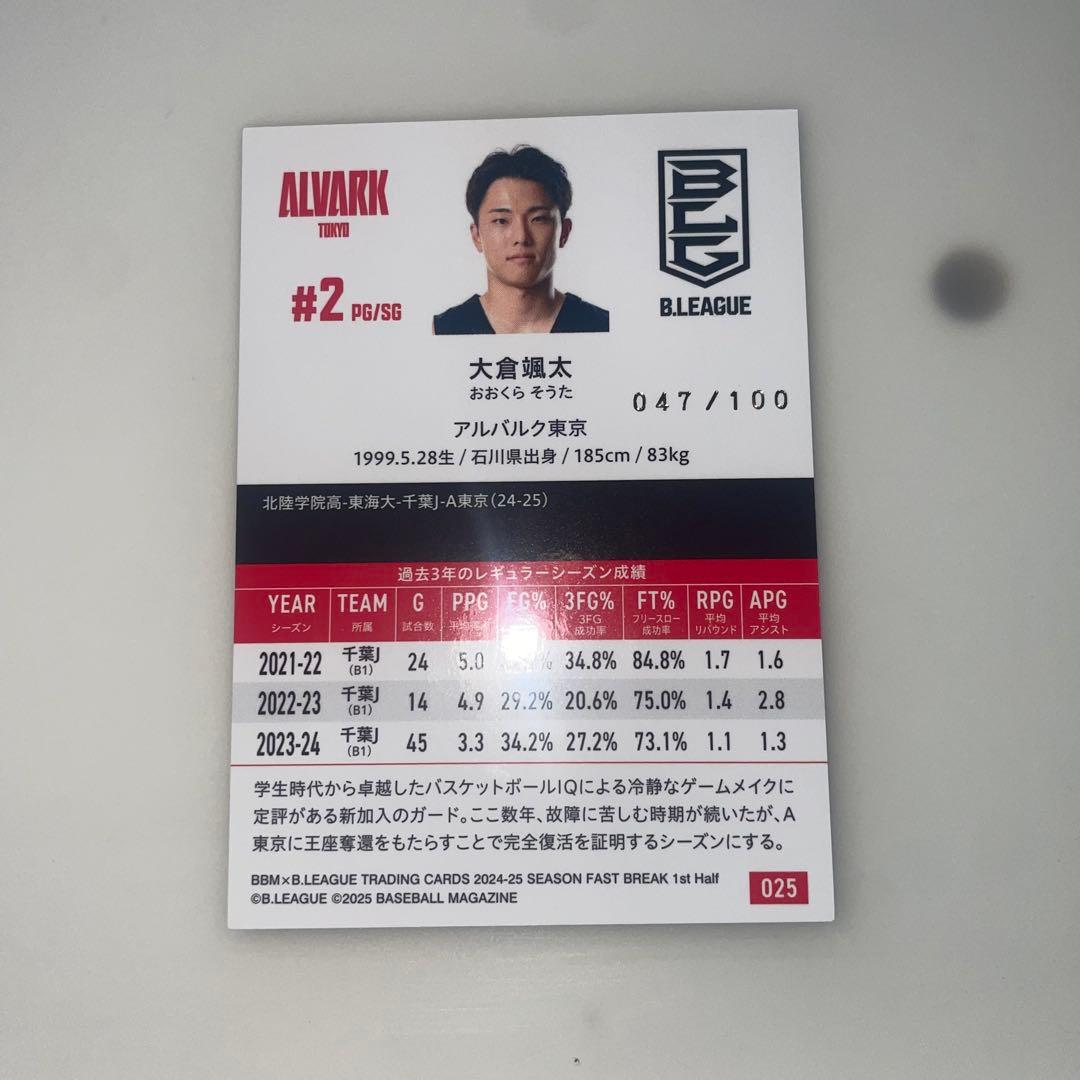 大倉颯太 BBM アルバルク東京 千葉ジェッツ 直筆サイン