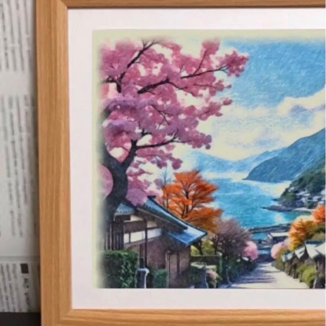 ジブリアート③崖の上のポニョより「坂の上の湊町」額装品32.7㎝×24.0㎝