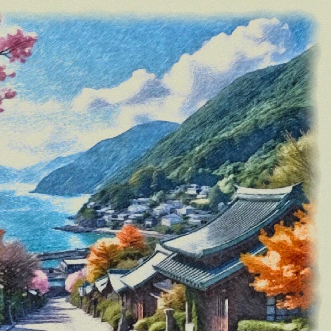 ジブリアート③崖の上のポニョより「坂の上の湊町」額装品32.7㎝×24.0㎝