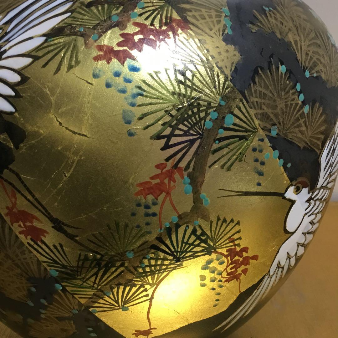 九谷焼 花瓶　金箔夫婦鳥色絵　　玉竜作
