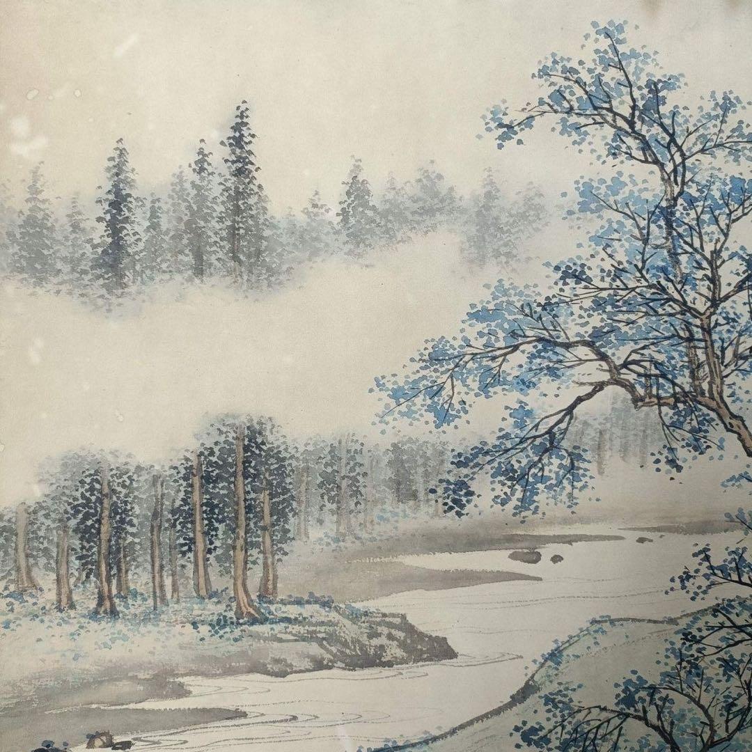 陳少梅 山水画 掛け軸 中堂 小邨山景図 中国画 サイズ：77×175cm