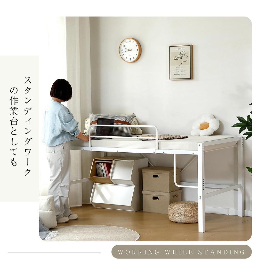 【高さ90cm】ロフトベッド パイプベッド 耐震 高さ調整可能　WHITE