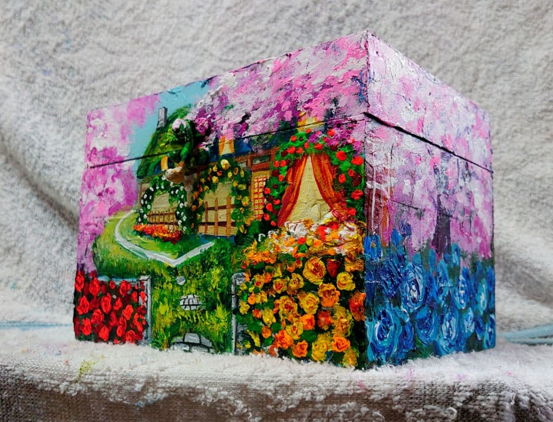 油絵 絵画 春の桜ボックス