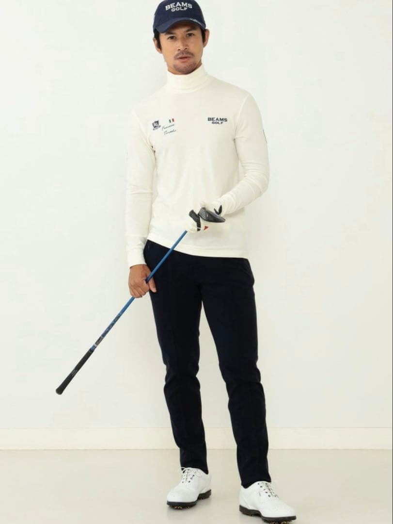 今期　BEAMS GOLF タートルネック　モックネック　ロゴ　パープルラベルL