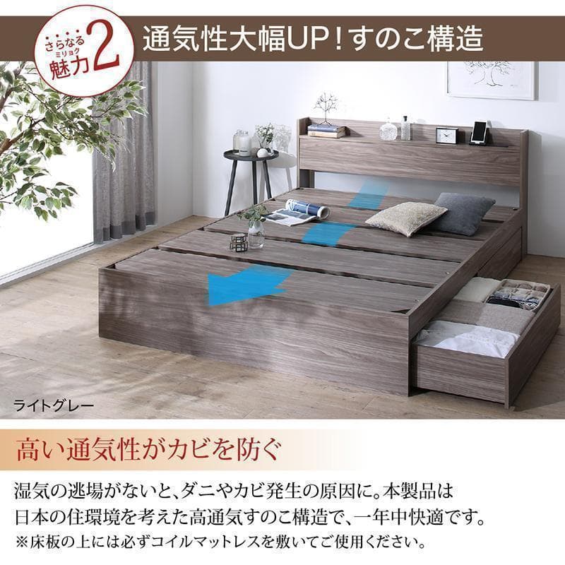 【Fuu☆】 セミダブルベッド 収納 棚 2口コンセント マットレス付N