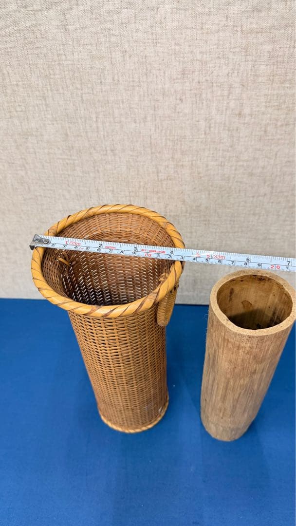 「静寂の双環｜竹編みの円柱に添えられた、二つの輪の美学｜着脱式内筒付き」