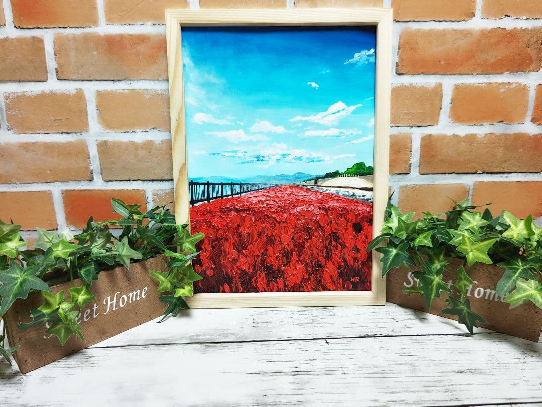 油絵 絵画 【海の紅葉】