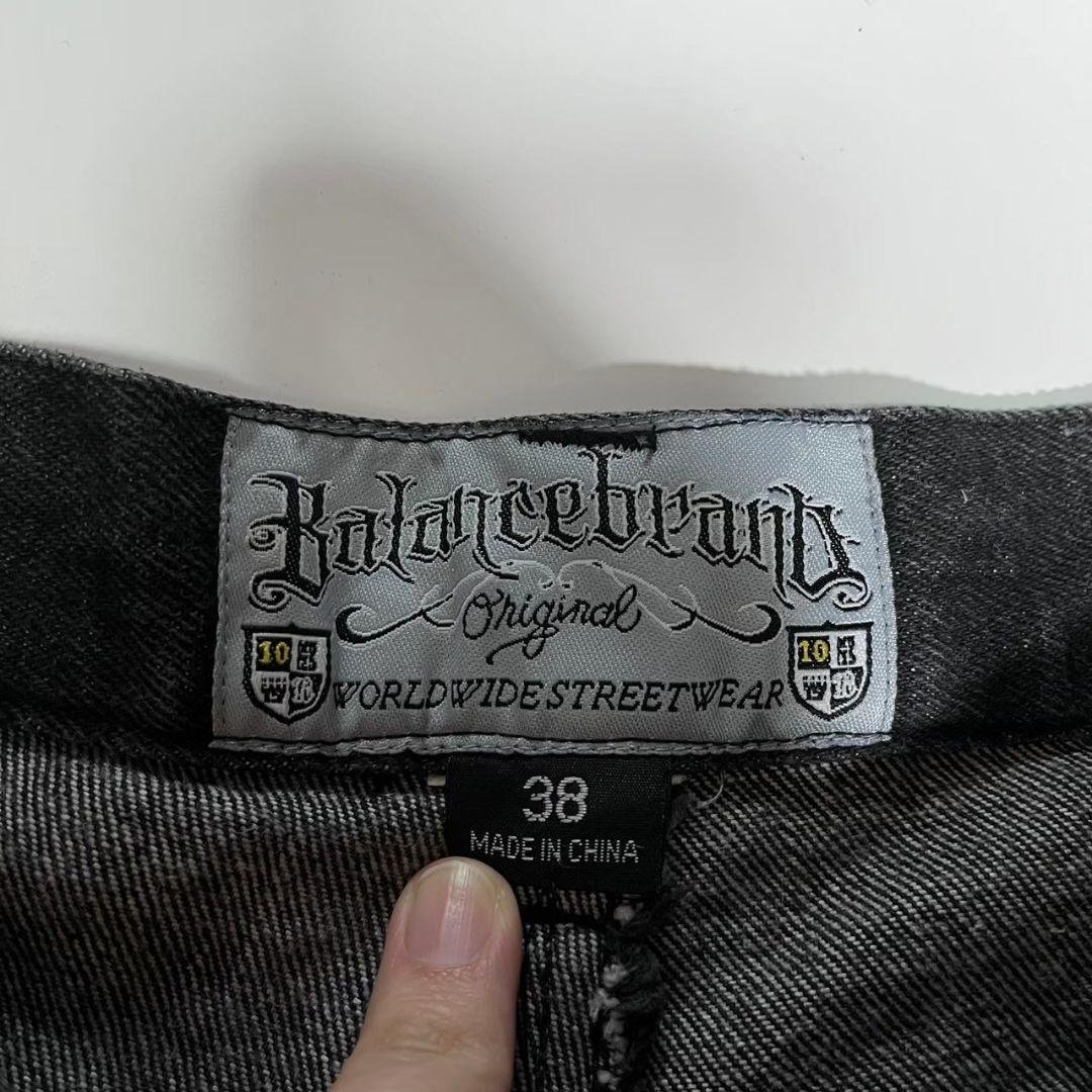 00sバランスストリートウェアロゴ刺繍ワイドブラックデニムパンツBALANCE