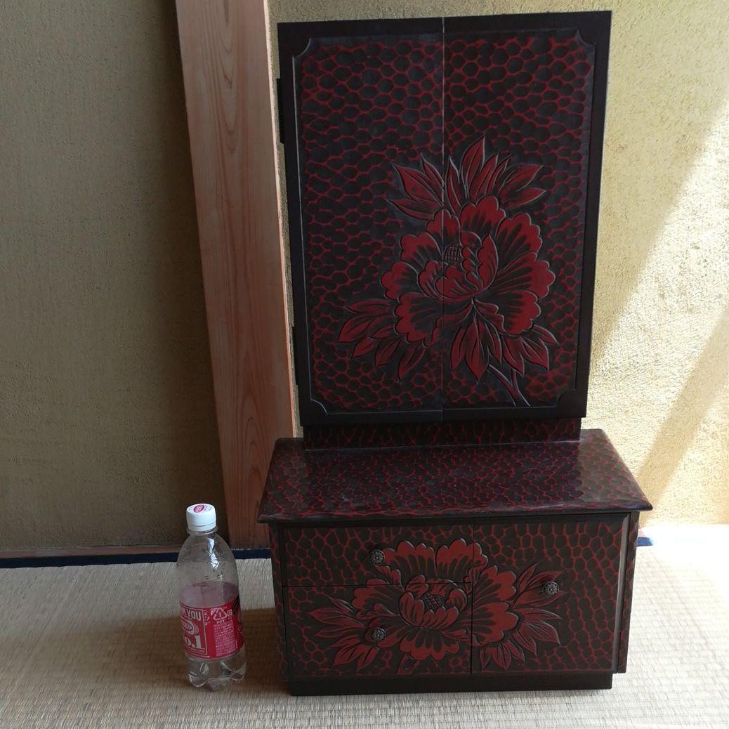 アンティーク ミニ三面鏡 高さ70cm 鎌倉彫