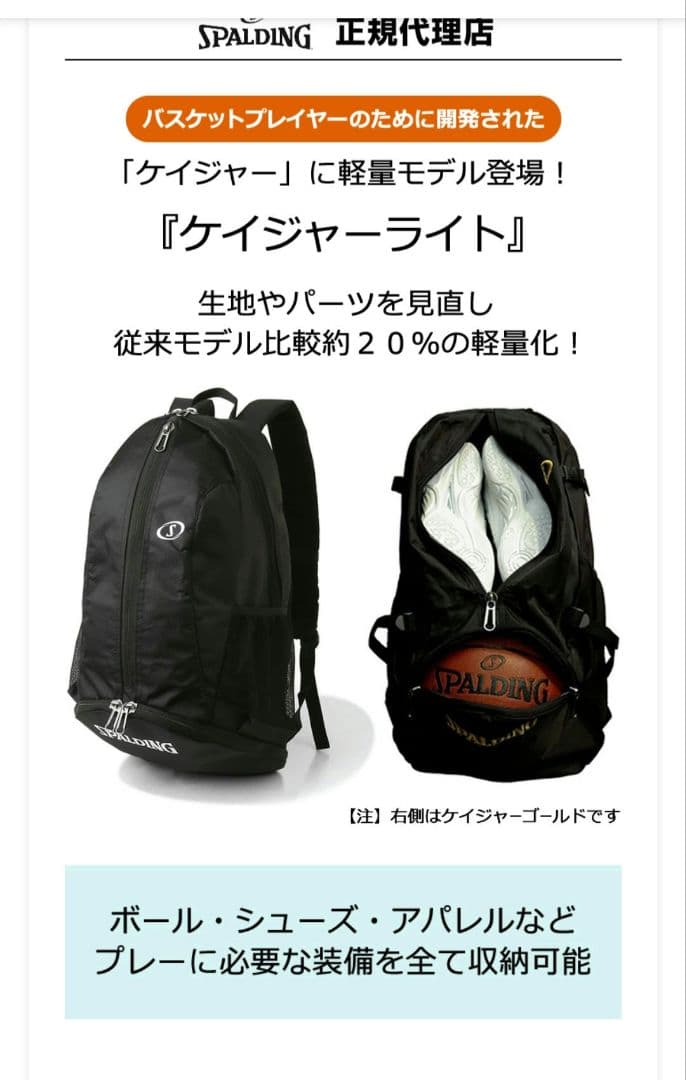 SPALDING ケイジャーライト白　 バスケ用バッグ