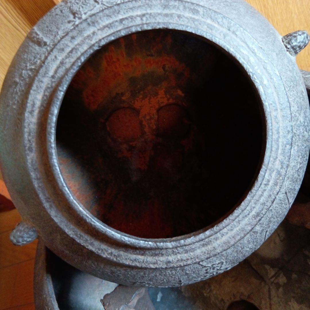 中古鋳鉄製 茶釜 丸型の蓋付き
